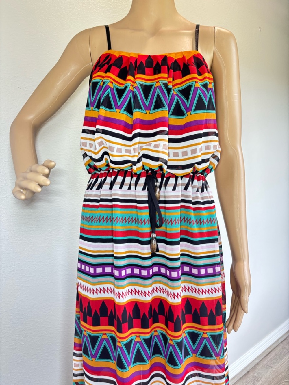 City Triangles Red, Orange, Purple & Teal Geometric Maxi Dress Like New - Picture 3 of 16